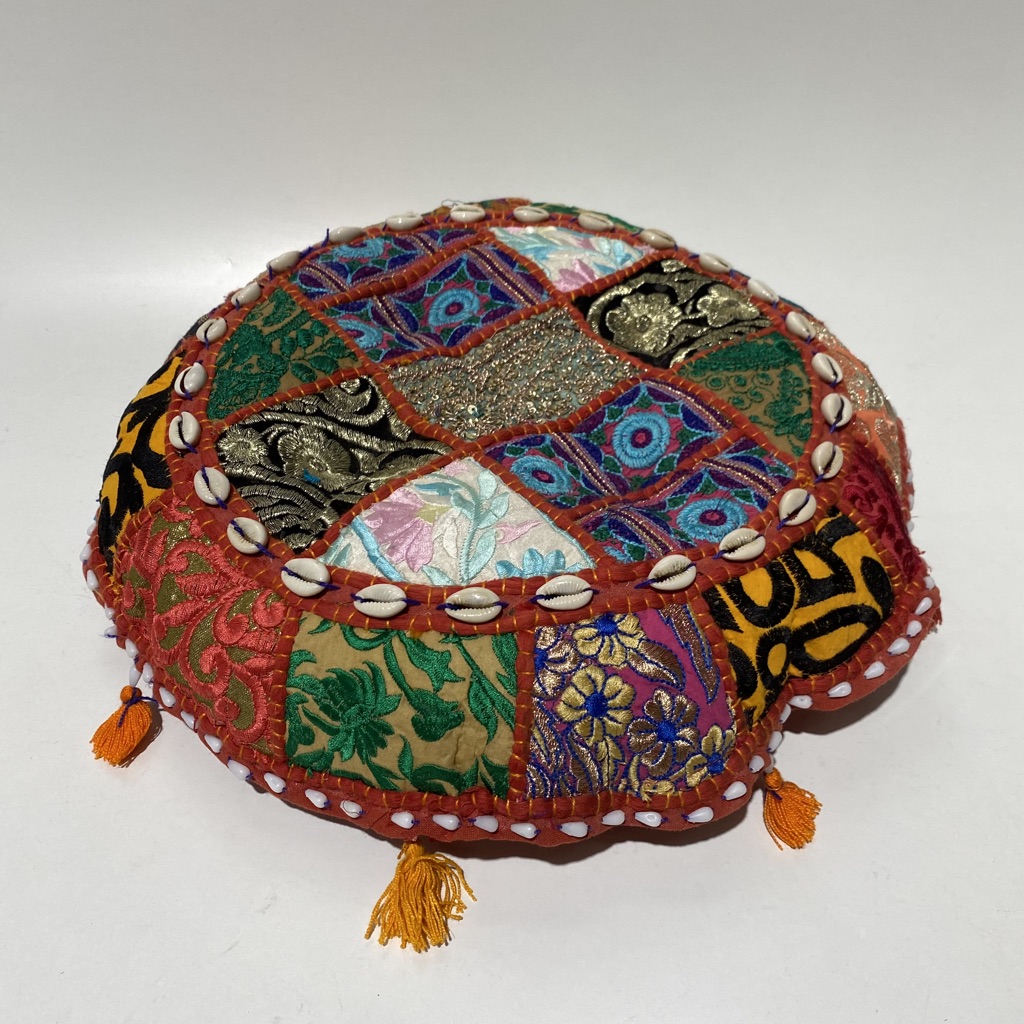 CUSHION Indian Patchwork w Shell Detail (Small Round)